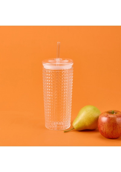 Mienn Pipetli Cam Bardak - Şeffaf - 550 Ml Renkli