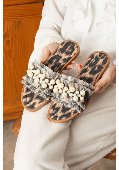 Dabab Shoes Mınoa Kadın İnci Detaylı Hasır Dokulu Animal Desenli Leopar Düz Terlik Çok Renkli Dabab Shoes Mınoa Kadın İnci Detaylı Hasır Dokulu Animal Desenli Leopar Düz Terlik Çok Renkli