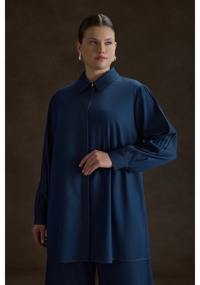 Aker İndigo Denim Görünümlü Viscon Tunik İndigo İndigo