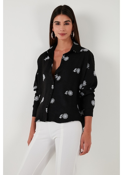 Lela Çiçekli Regular Fit Bayan Gömlek 67044532S4 Siyah