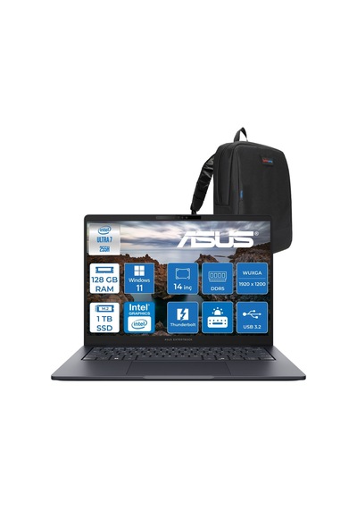 Asus ExpertBook B5 B5405CCA-U716512B1D-P33 Ultra 7 255H 128 GB 1 TB SSD 14" W11P Dizüstü Bilgisayar + Zetta Çanta