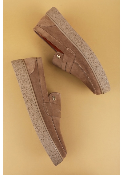 Gondol Erkek Hakiki Deri Casual Flötr Ayakkabı Moc-toe Cz.464 Kum