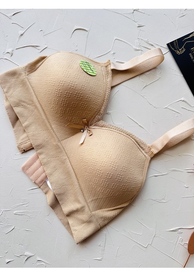 Celine C Cup Bambu Hisli Ultra Rahat Polamid Kumaştan Dokulu Dant Bej