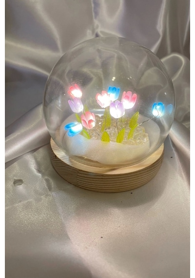 3d Led Işık Cam Küre Çok Renk Gece Lambası Mini Laleler 10 Cm