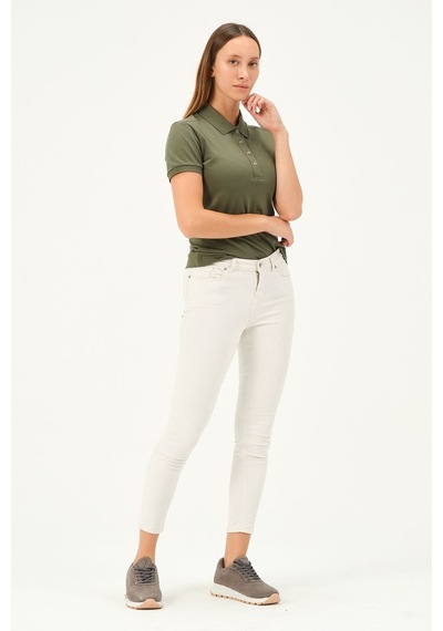 Msw Kadın Kısa Kollu Regular Fit Polo Yaka T-shirt Haki