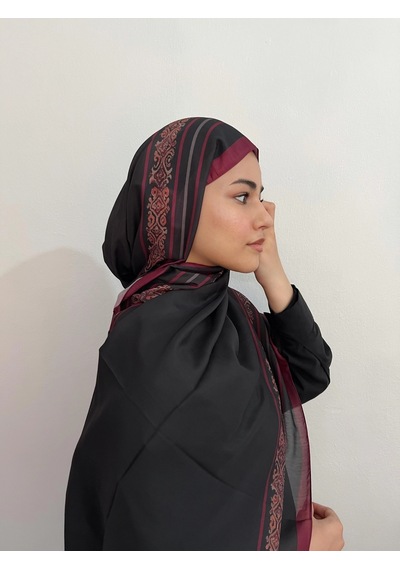 Modakaşmir Aminenesil Etnik Düz Siyah Fuşya Renk Şal Soft Pamuk Şal