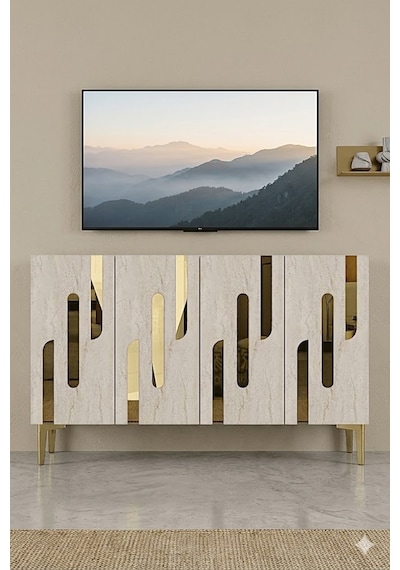 Ka1229btg Ece Konsol Ve Tv Sehpası Beyaz-traverten-gold 120cm