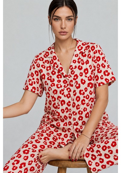 Kadın Kısa Kol Comfort Kırmızı Pijama Takımı 4725