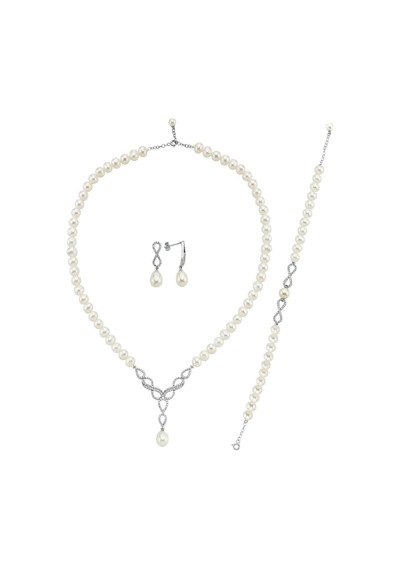 6,5 Mm Sonsuzluk Taşlı Doğal İncili Küpe Kolye Bileklik Üçlü Set