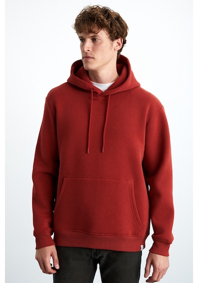 Grımelange Yokohama Erkek Içi Polarlı Yumuşacık Regular Kanguru Cepli Kapüşonlu Kiremit Rengi Sweatshirt