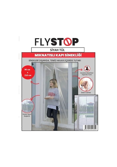 Mıknatıslı Kapı Sinekliği 90x210 Cm Cırtbantlı Siyah Tül Tül