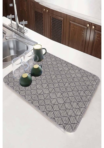Gri Düz Microfiber Bulaşık Kurutma Kurulama Matı Mm001n11