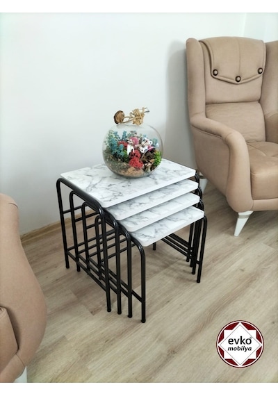 Evko Mobilya  Buket Sehpa, 4'lü Zigon Sehpa, Servis Sehpası, Iç Içe Geçen Sehpa, Ahşap Sehpa, Dikdörtgen Sehpa