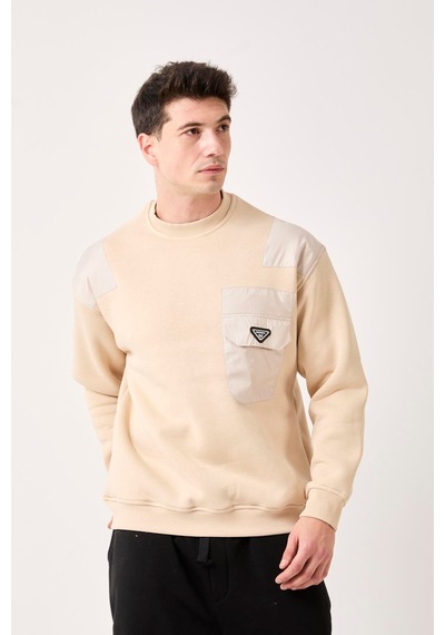 X-4006 Garni Detaylı Üç İplik Şardonlu Sweat Bej