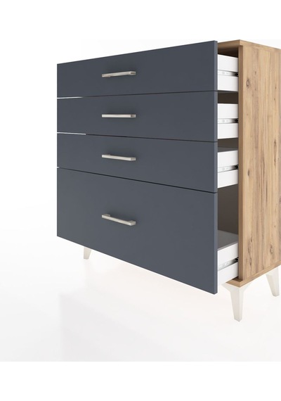 Arges Şifonyer 4 Çekmeceli 88x30x96 Çam-antrasit Çam