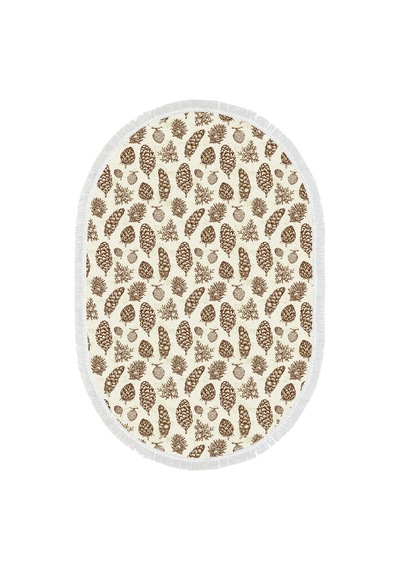 Alanur Home Kaymaz Dijital Mutfak & Salon Halı Trend Saçaklı Oval Vintage Al5014 Bej