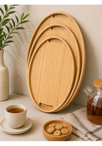 3 Lü Oval Bambu Tepsi, Servis Sunum Tepsi