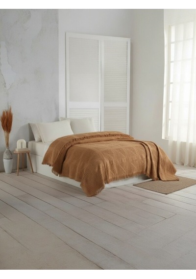 Sirus Çift Kişilik Jakarlı Pike , %100 Pamuk Jakarlı Dokuma 240x260 Cm Hardal