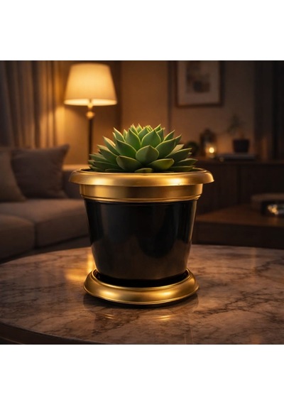 Nf Gold Bilezikli 1,7 Litre Dekoratif Plastik Saksı Siyah