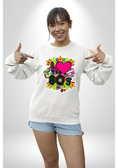 80leri Seviyorum Kaset Ve Özel Hediye Unisex Beyaz Sweatshirt Beyaz