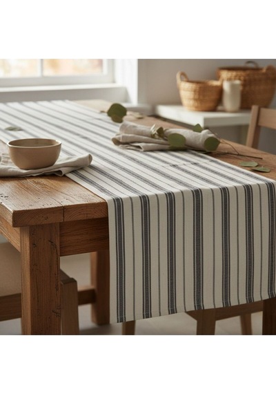 1 Adet Runner,çizgi Desenli 100% Pamuk Runner,yıkanabilir Runner 40x140 Cm Beyaz - Gri