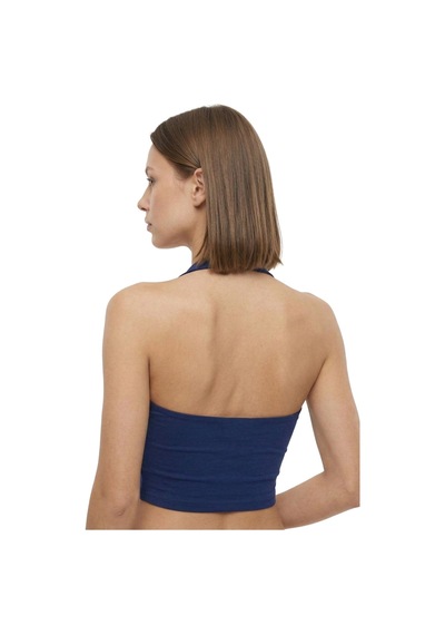 Cottonhıll Lacivert Viskon Halter Yaka Sırt Dekolteli Kadın Crop Atlet