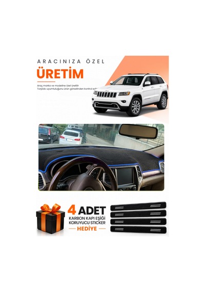 Jeep Grand Cherokee 2014-2020 Uyumlu Torpido Koruma Örtüsü Oto Kılıfı - Siyah Mavi