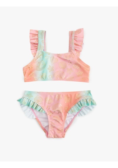 Koton Deniz Temalı Baskı Detaylı Fırfırlı Askılı Bikini Takımı Pembe Desenli 5skg00007mm Pembe Desenli