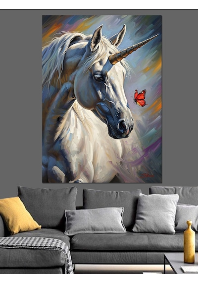 Ahşap Tablo Tek Boynuzlu At Unicorn Ve Kelebek