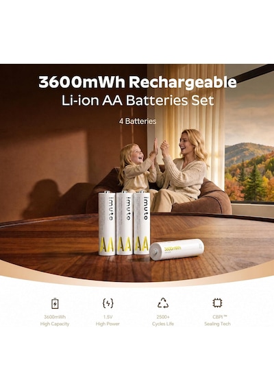 3600mwh Aa Şarj Edilebilir Lityum Pil 4 Lü Paket
