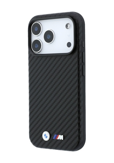 Apple iPhone Uyumlu 18 Pro Max Kılıf Bmw Lisanslı M-safeli Karbon Fiber Ve Metal Logolu Pu Deri Kapak Siyah