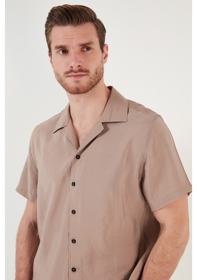 Buratti Regular Fit Apaş Yaka Kısa Kollu Modal Erkek Gömlek Cf24S117929 Camel