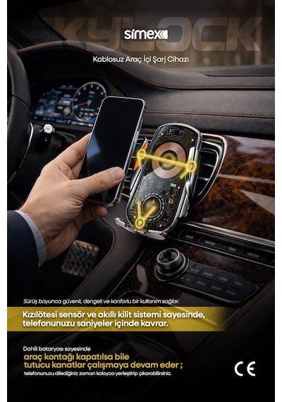 15w Kablosuz Şarjlı Araç İçi Telefon Tutucu Kancalı Araba Havalandırma Standlı Wireless Şarj Cihazı Aleti Diğer