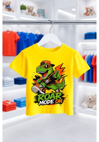 Bayloranzzo Roar Mode On %100 Pamuk Premium Kalite Erkek Çocuk Tişörtü Sarı