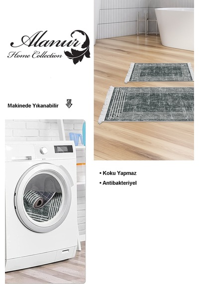 Dekoreko Kaymaz Taban Djt 2 Li Banyo Paspas Takımı Star Pamuk Saçaklı Modern M5142 gri