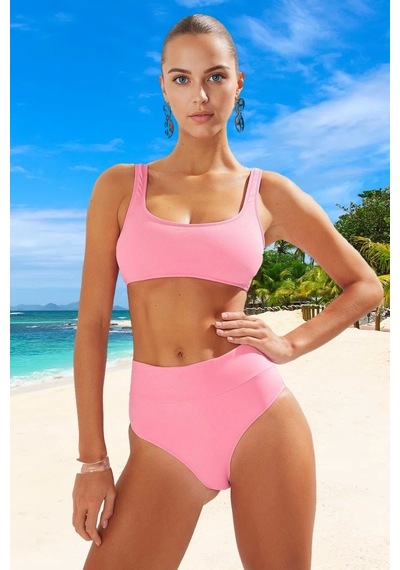 Ersefa Tasarım Bikini Takımı Özel Ergonomik Kesim Su Sporları İçin Şık D Pembe