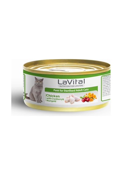 Lavital Gold Tavuklu Kızılcık Ve Kadife Çiçekli Sterilised Yetişkin Kedi Konservesi 85 Gr