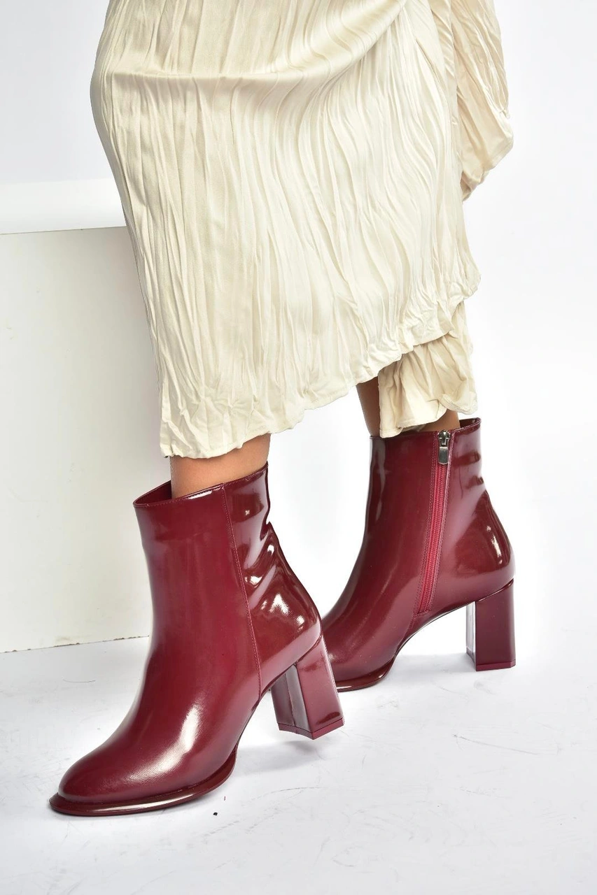 Fox Shoes V590166308 Bordo Rugan Kalın Topuklu Klasik Kadın Bot Bordo-rugan