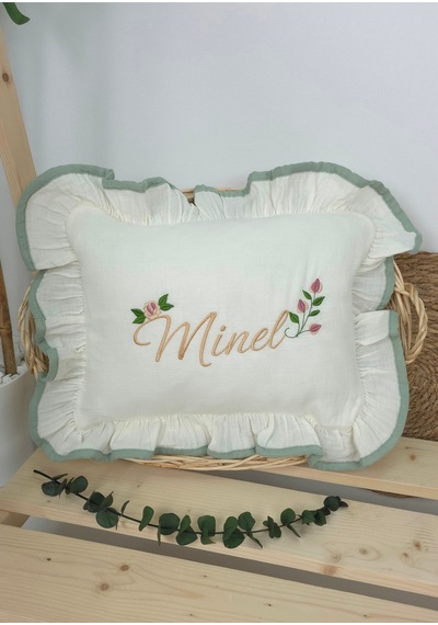Gros Shop Müslin Yeni Doğan 4katlı Organik %100pamuk Kişiye Özgü Nakışlı Hastane Çıkış Seti Güllü Model-4 Ekru-4
