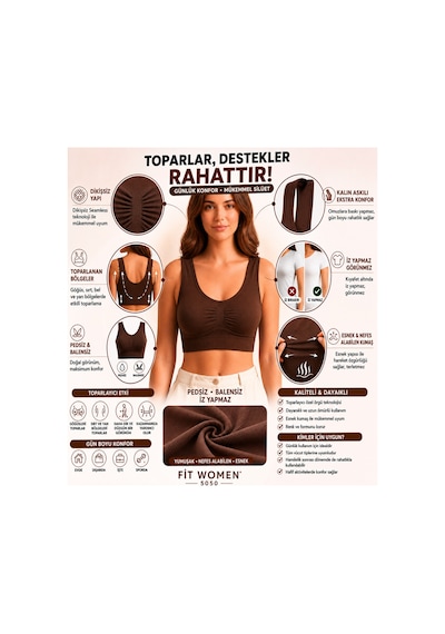 Fit Women Göğüs ı Dikişsiz Seamless Büstiyer Korse Kalın Askılı Pedsiz Balensiz ı Sütyen 5050 Kahverengi