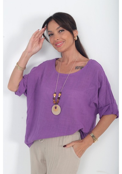 By Saygı Kadın İtalyan Coton Oversize Bluz Mor