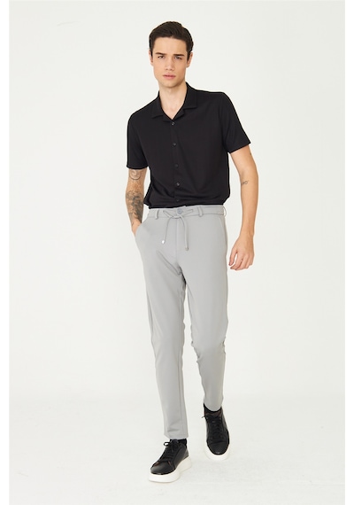 Gri Modern Kesim Bağcıklı Smart Casual Jogger Pantolon Gri