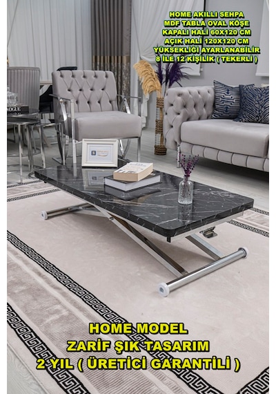 Home Üst Tabla Mdf Siyah Mermer Oval Köşe Alt Krom