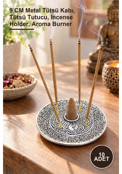 10 Adet Metal Yuvarlak Tütsülük 9 Cm Metal Tütsü Kabı, Tütsü Tutucu, Incense Holder, Aroma Burner
