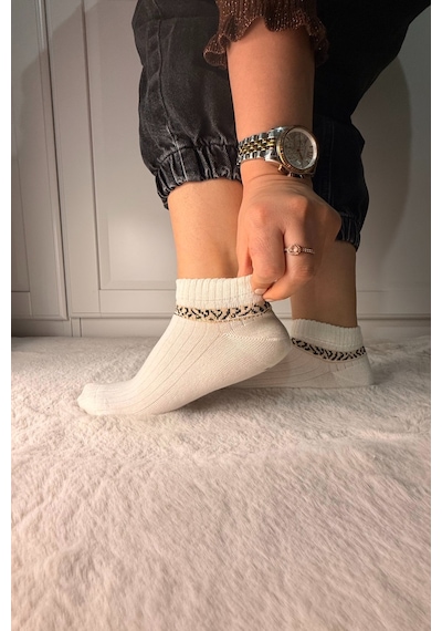Ozzy Socks 3 Çift Kadın Taş Detaylı Dikişsiz & Takviyeli Patik Çorap Lacivert