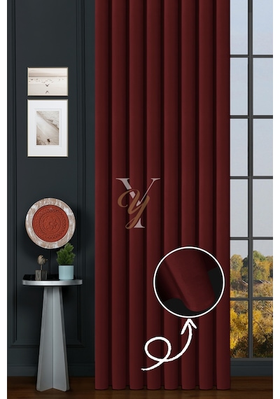 İpek Kadife Fon Perde V-30 Bordo Bordo
