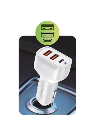 100w Ultra Hızlı Turbo Araç Şarj Başlığı 2 Usb + 1 Pd Beyaz