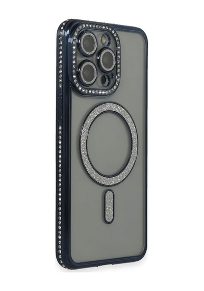 Apple iPhone Uyumlu  15 Pro Uyumlu Kılıf Joke Simli Magneticsafe Kılıf - Lacivert