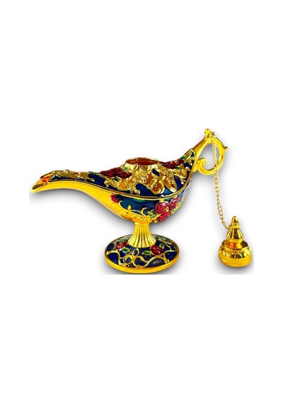 Aladdin Sihirli Lambası Mineli Renkli İşlemeli Dekoratif Biblo Alaattin Metal Çelik 23x15 CM 728358429