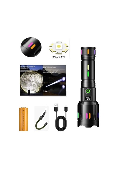 Peakstar Ps-9885 Profesyonel Zoomlu 50w 10000 Lümen Şarjlı Bekçi Avcı Powerbank El Feneri